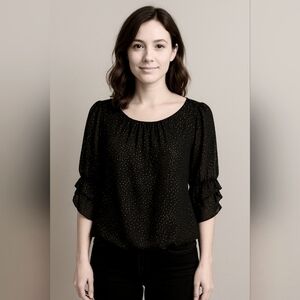 Roz & Ali Black Glitter Top Size Small